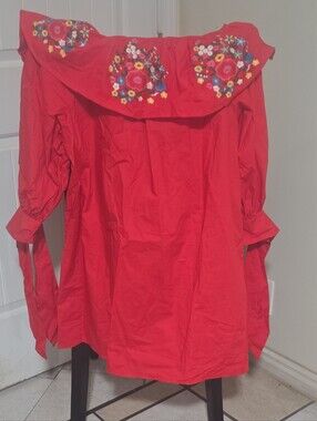 Velzera Red Embroidered Off-Shoulder Trench Dress